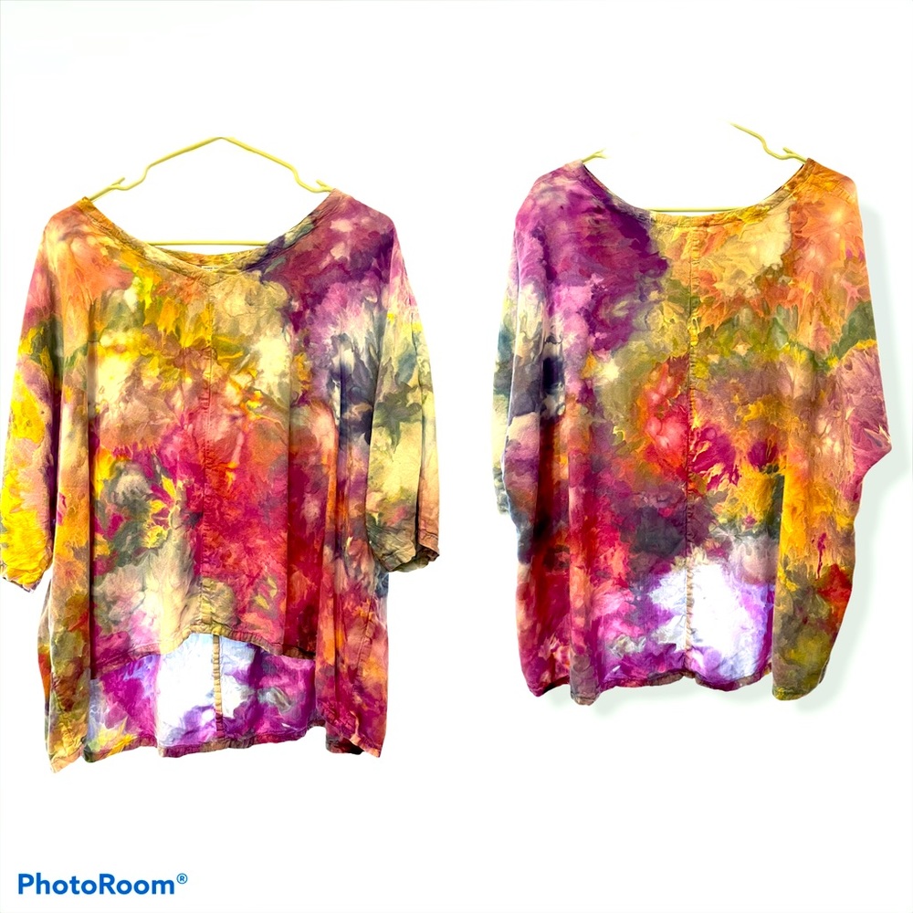 Flowy linen iced dyed earthy jewel blouse